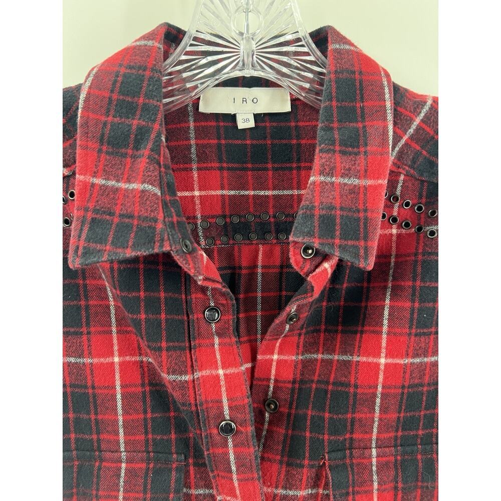 IRO Women’s Long Sleeve Flannel Snap Front Cotton Plaid Top Grommet Detail 38/6 - Picture 3 of 10